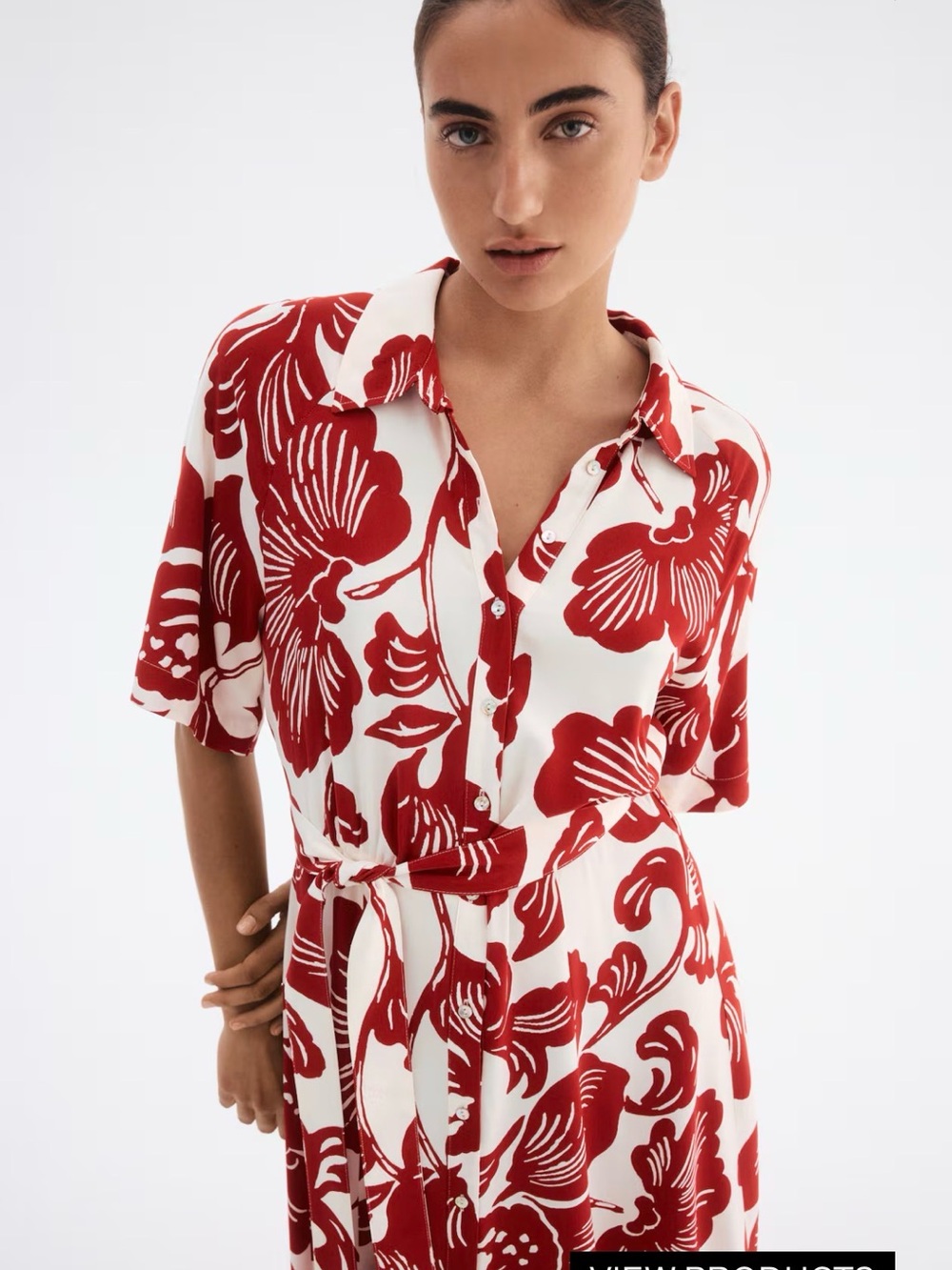 H&M White Dress with Red Floral Print